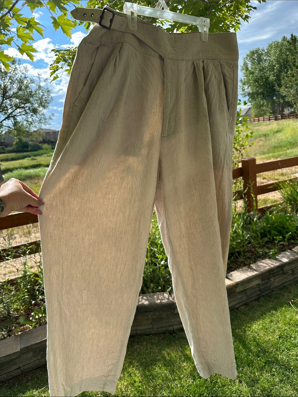 High Waist Linen Chinos  [Cream]